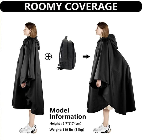 INF Y-066 regnponcho med glidelås - svart PU (med visir)
