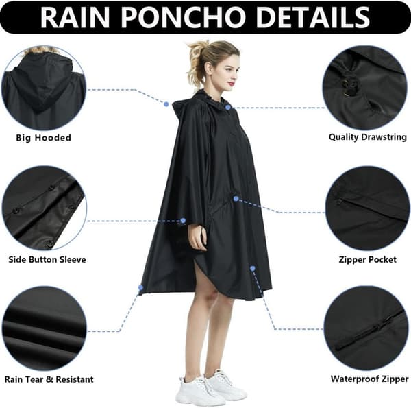 INF Y-066 regnponcho med glidelås - svart PU (med visir)