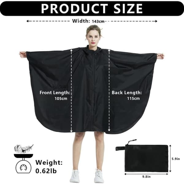 INF Y-066 regnponcho med glidelås - svart PU (med visir)