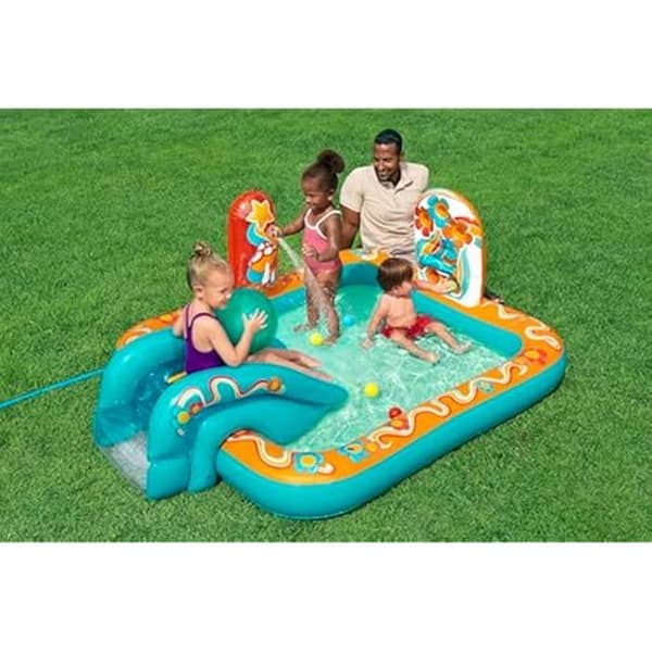 Lekplats och Uppblåsbar Pool - BESTWAY - Retro Groove - 193 cm x 152 cm x 74 cm - Flerfärgad - 5 bollar