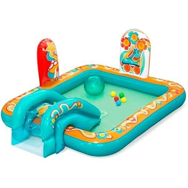 Lekplats och Uppblåsbar Pool - BESTWAY - Retro Groove - 193 cm x 152 cm x 74 cm - Flerfärgad - 5 bollar
