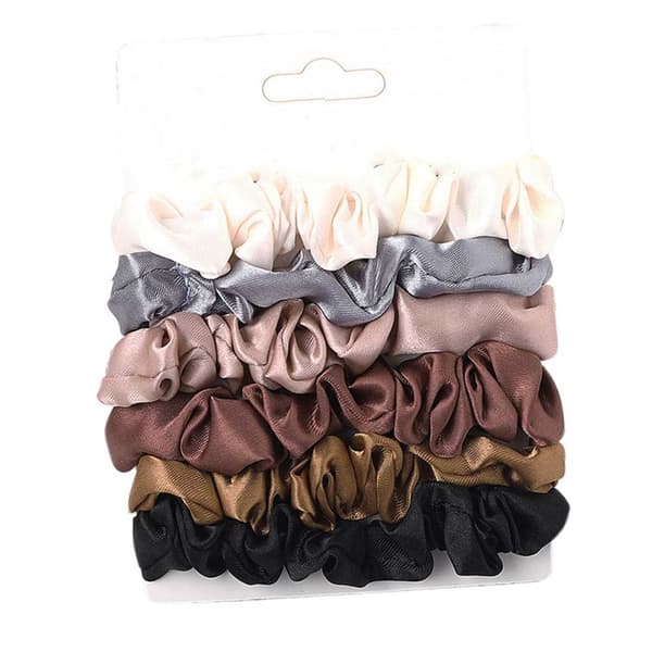 6-pack Scrunchies Hårsnoddar Beige Brun Svart