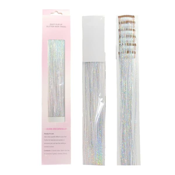 Tinsel Hair 6 Pack Clip in Hiustenpidennykset Laser Gold Wire Kiiltävät peruukkikappaleet