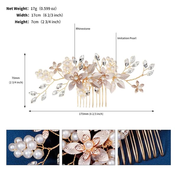 INF Gull brudehårkam med rhinestones
