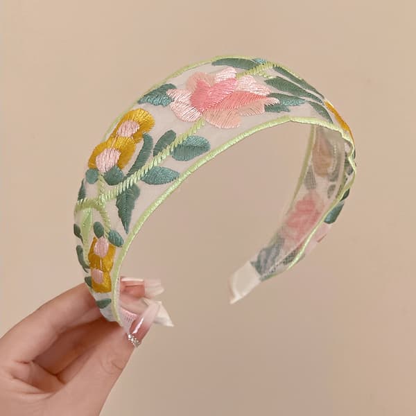 INF Brodert hodebånd med blomster, bredt hodebånd