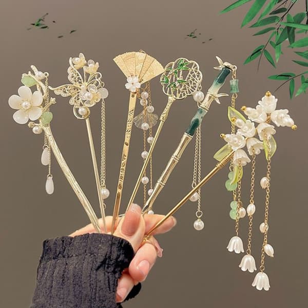 INF Elegant Magnolia Hairpin Tone Alloy Hair Stick för kvinnor 8