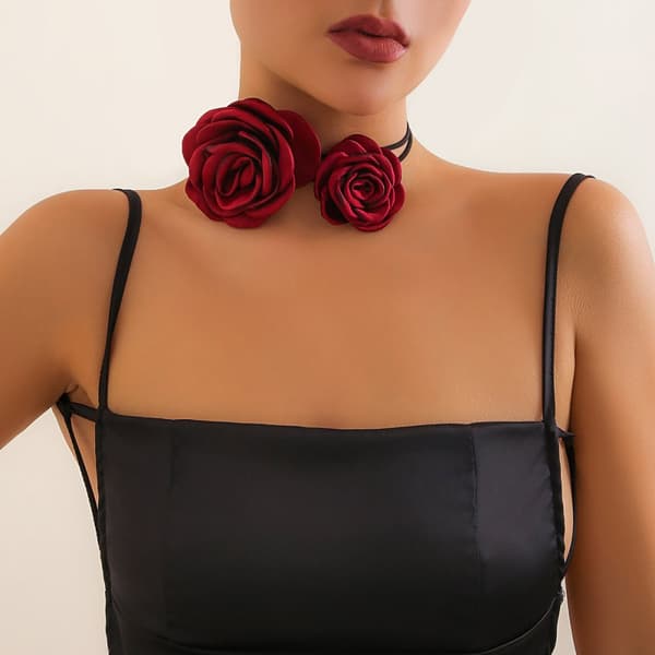 INF Rose Choker Halskjede, Fløyel Rose Kragekjede for kvinner