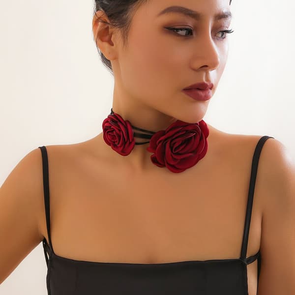 INF Rose Choker Halskjede, Fløyel Rose Kragekjede for kvinner