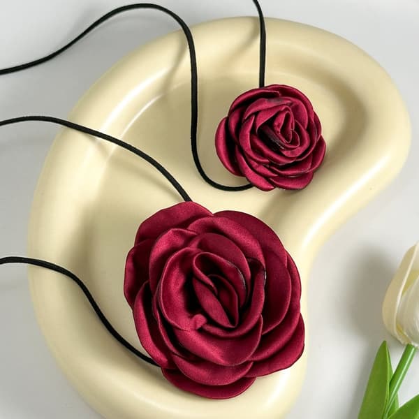 INF Rose Choker Halskjede, Fløyel Rose Kragekjede for kvinner