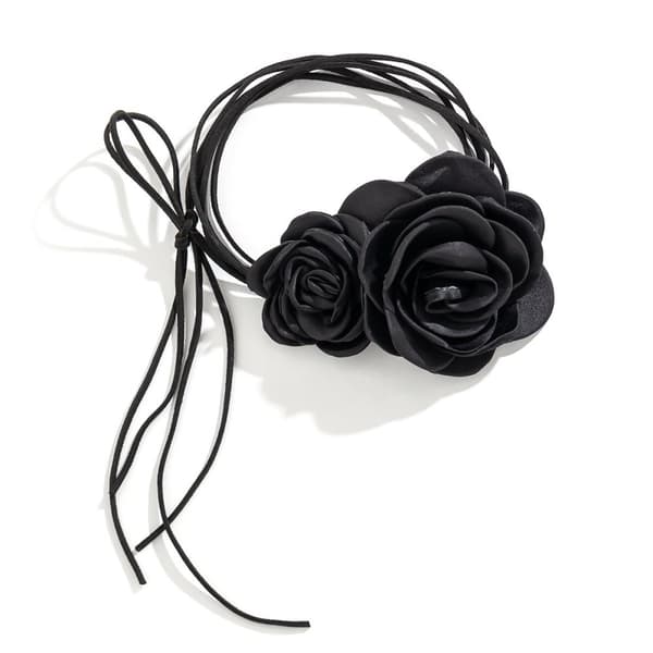 INF Ros Choker Halsband, Sammet Ros Krage Halsband för Kvinnor Svart