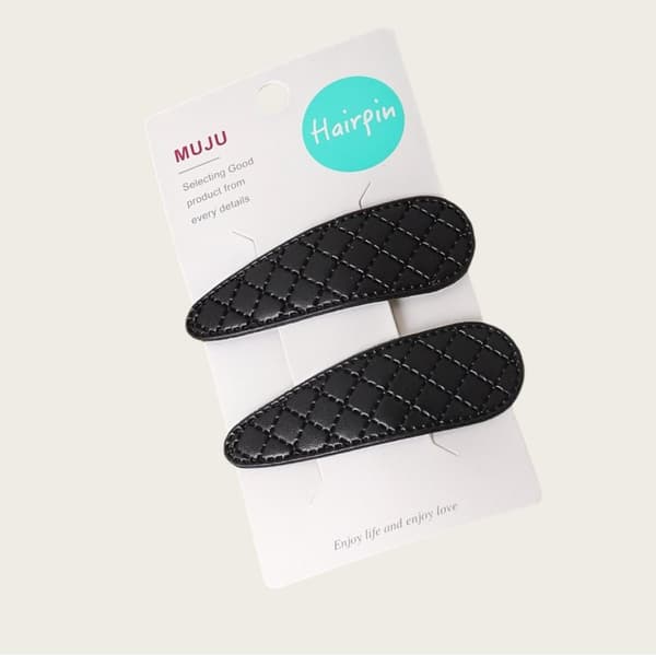 INF Chica hårspännen i PU-läder - Vattendroppsdesign (Set om 2) Svart