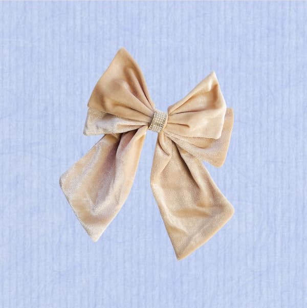 INF Elegant Bow Hair Clip - Koreansk Velvet Rhinestone Barrett Beige