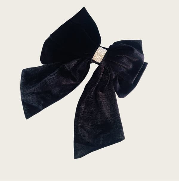 INF Elegant Bow Hair Clip - Koreansk Velvet Rhinestone Barrett Sort