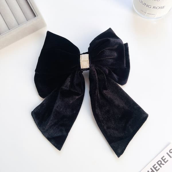 INF Elegant Bow Hair Clip - Koreansk Velvet Rhinestone Barrett Sort