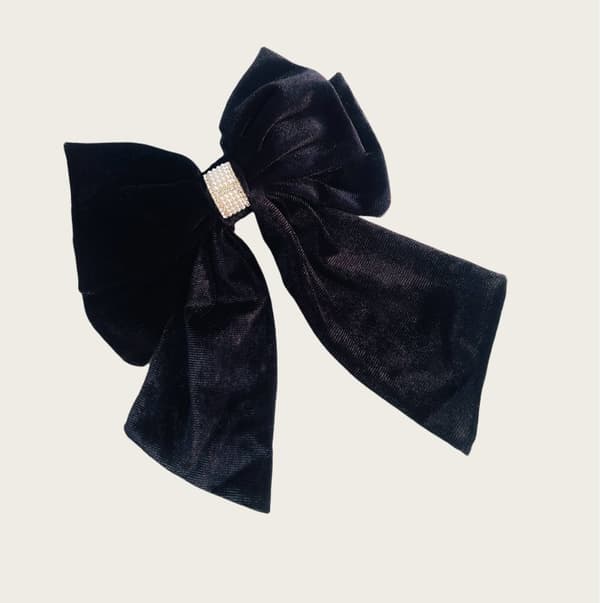 INF Elegant Bow Hair Clip - Koreansk Velvet Rhinestone Barrett Sort