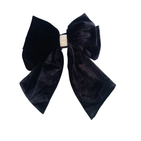 INF Elegant Bow Hair Clip - Koreansk Velvet Rhinestone Barrett Sort