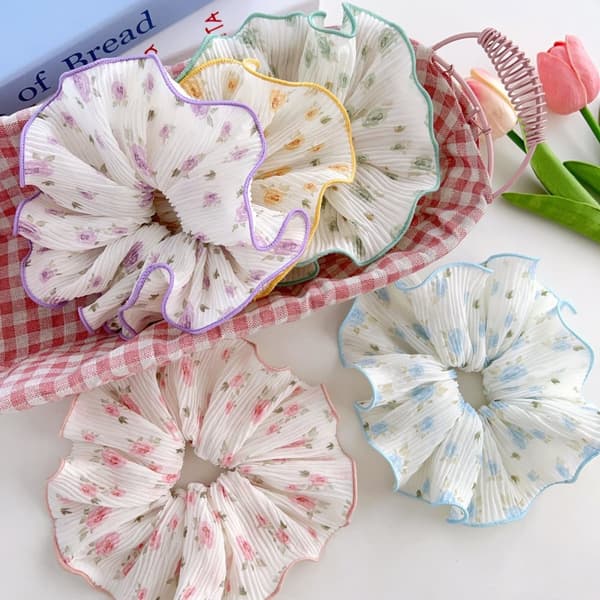 INF Blomstrete Chiffon Scrunchies Hårstrikk - 5 stk Hårtilbehør