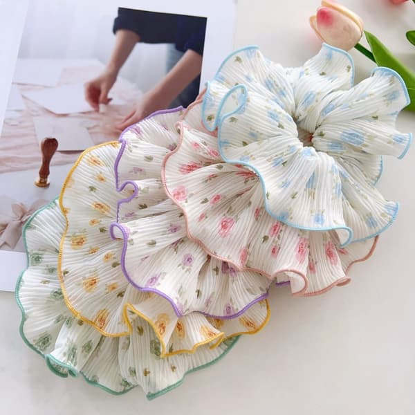 INF Blomstrete Chiffon Scrunchies Hårstrikk - 5 stk Hårtilbehør