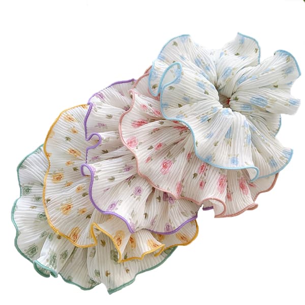 INF Blomstrete Chiffon Scrunchies Hårstrikk - 5 stk Hårtilbehør
