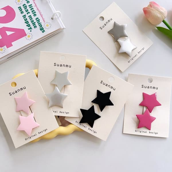 INF Stilige hårspenner med stjerne - 5 par assorterte farger