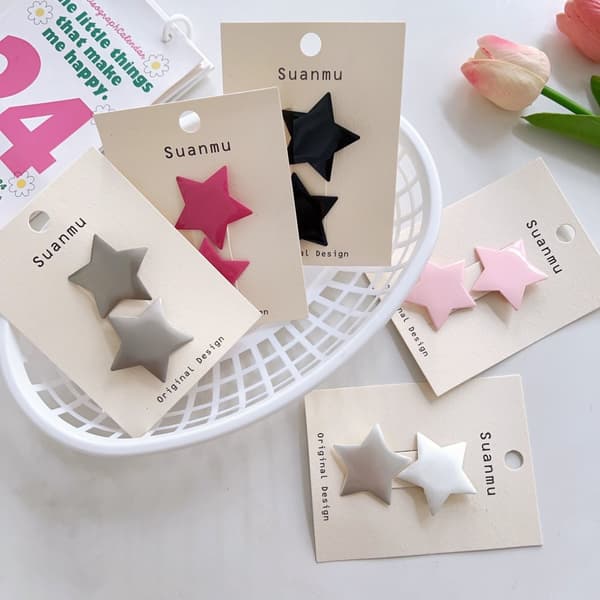 INF Stilige hårspenner med stjerne - 5 par assorterte farger