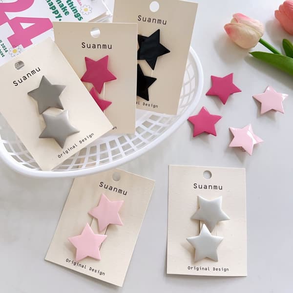 INF Stilige hårspenner med stjerne - 5 par assorterte farger