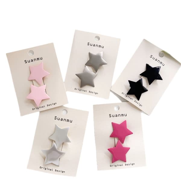 INF Stilige hårspenner med stjerne - 5 par assorterte farger