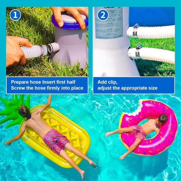 Lollanda Poolslange / Sugeslange 1,5 m med klemmer, 32 mm- Passer til Intex 300-1000 gallon pumpe
