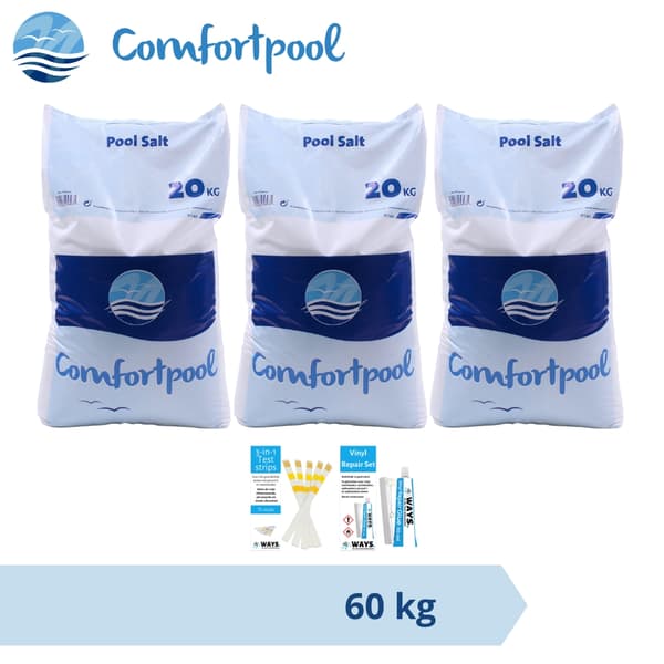 Poolsalt Comfortpool - 60 kg (3 x 20) & WAYS Reparationsset och teststickor