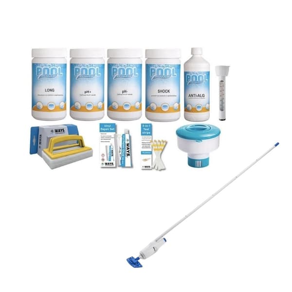 WAYS - Poolvedligeholdelse - Pakke Stor Deluxe & Genopladelig poolstøvsuger