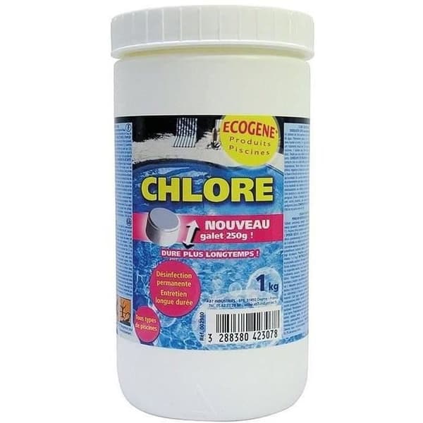 Tabletterna 200 g klor långsam - hink 1 kg - ECOGENE - Fullständig skötsel av din pool