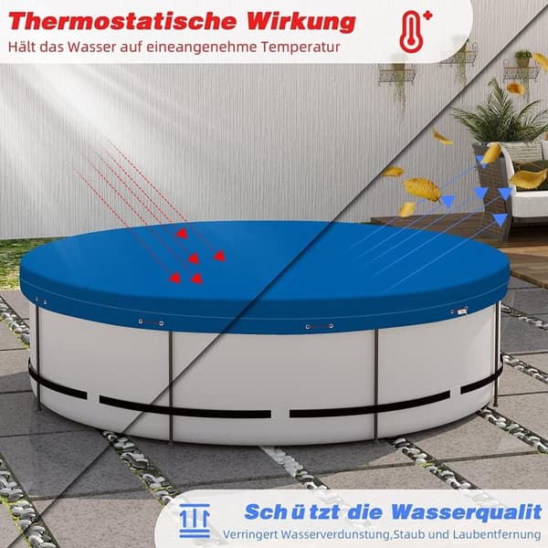 Rootz Ultimate Pool Cover - Beskyttende Cover - Vejrbestandig presenning - Holdbar 200gsm PE - Alger & UV-beskyttelse - Nem installation - Flere størr