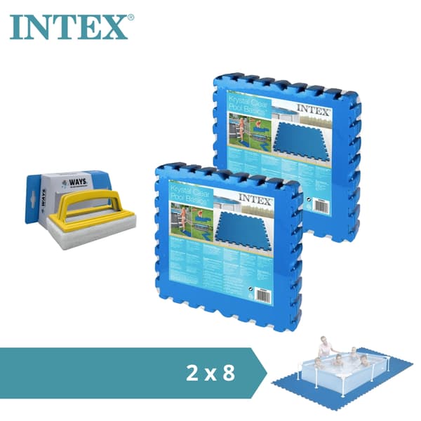 Poolfliser - Intex - 2 pakker med 8 fliser - 4m² & WAYS skrubbebørste