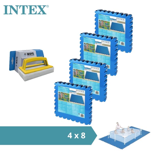 Poolfliser - Intex - 4 pakker med 8 fliser - 8m² & WAYS skrubbebørste