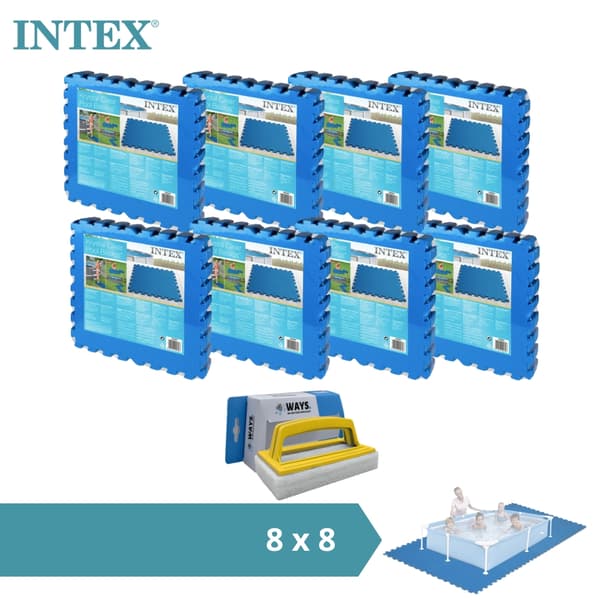 Poolfliser - Intex - 8 pakker med 8 fliser - 16m² & WAYS skrubbebørste