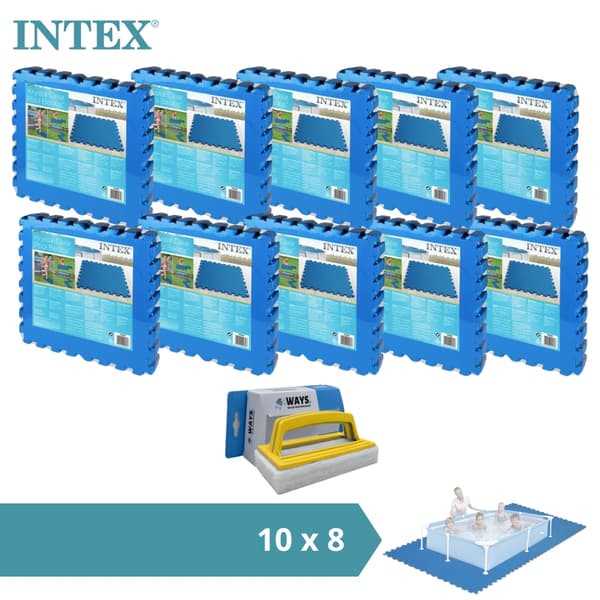 Intex - Arvopaketti - Uima-allaslaatat - 10 pakkausta 8 laattaa - 20 m² & WAYS kuurausharja
