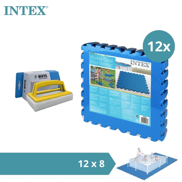 Poolfliser - Intex - 12 pakker med 8 fliser - 24m² & WAYS skrubbebørste