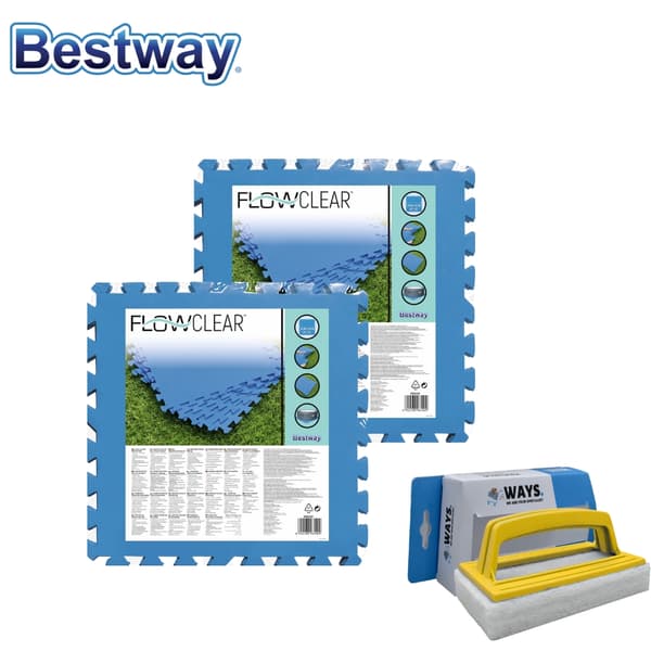 Poolfliser - Bestway - 50 cm x 50 cm - 4m² - 16 fliser & WAYS skrubbebørste