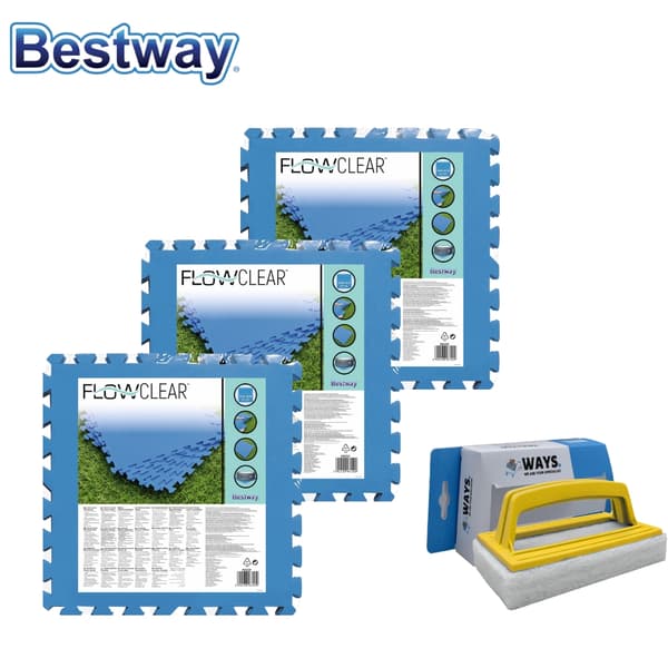 Bestway - Arvopaketti - Uima-altaan laatat - 50 cm x 50 cm - 6 m² - 24 laattaa & WAYS kuurausharja