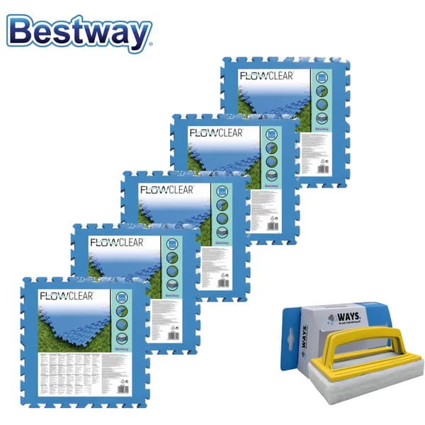 Poolfliser - Bestway - 50 cm x 50 cm - 10m² - 40 fliser & WAYS skrubbebørste