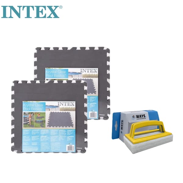 Poolfliser - Intex - Grå - 2 pakker med 8 fliser - 4m² & WAYS skrubbebørste