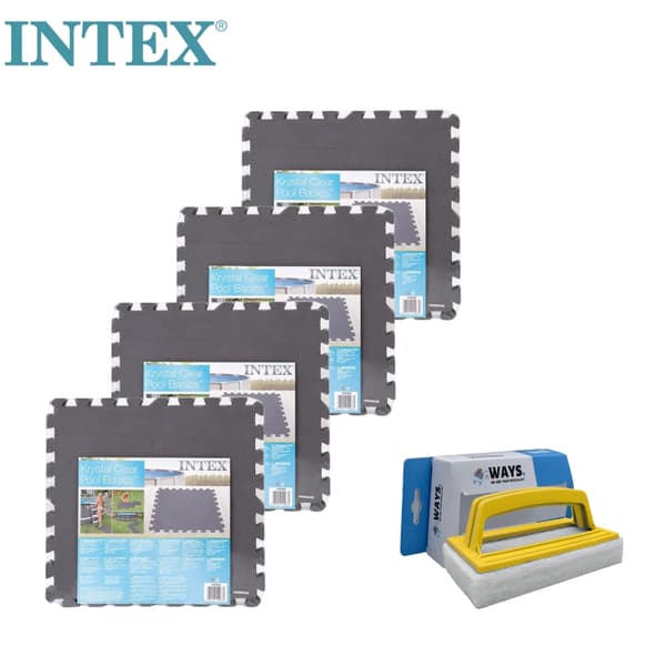 Svømmebassinfliser - Intex - Grå - 4 pakker med 8 fliser - 8m² & WAYS skrubbebørste