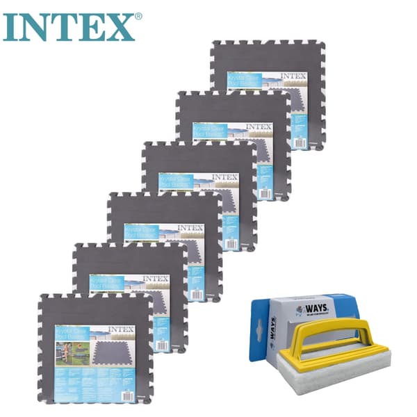 Svømmebassinfliser - Intex - Grå - 6 pakker med 8 fliser - 12m² & WAYS skrubbebørste