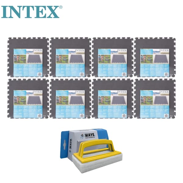 Intex - Arvopaketti - Allaslaatat Harmaa - 8 pakkausta 8 laattaa - 16 m² & WAYS kuurausharja