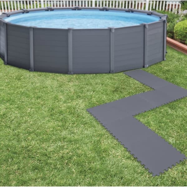 Poolfliser - Intex - Grå - 10 pakker med 8 fliser - 20m² & WAYS skrubbebørste