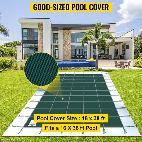 18 x 38 fot poolskydd med kompletta tillbehör för 16 x 36 fot pool, höghållfast PP-material, utmärkt permeabilitet, lätt att montera