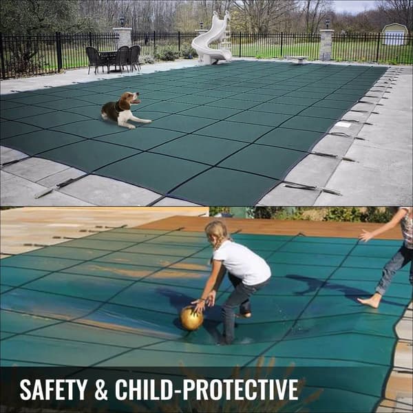 18 x 42 fot poolskydd med kompletta tillbehör för 16 x 40 fot pool, höghållfast PP-material, utmärkt permeabilitet, lätt att montera