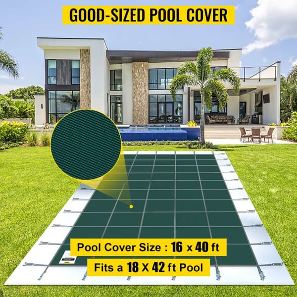 18 x 42 fot poolskydd med kompletta tillbehör för 16 x 40 fot pool, höghållfast PP-material, utmärkt permeabilitet, lätt att montera