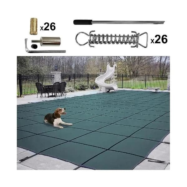 18 x 42 fot poolskydd med kompletta tillbehör för 16 x 40 fot pool, höghållfast PP-material, utmärkt permeabilitet, lätt att montera