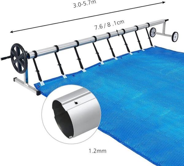 YUENFONG Mobil poolrulle - 3 m till 5,70 m - med fästremsor och hjul - solpresenningar och överdrag